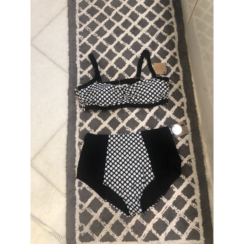 Swimsuits For All Plus Black White Strappy Bikini Set 18 D/DD Top Hi 20 Bottom